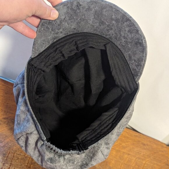 Y2K Vintage Microsuede Fiddler Cap Hat Newsboy Cadet Pageboy Grey Elastic Back - Picture 4 of 9
